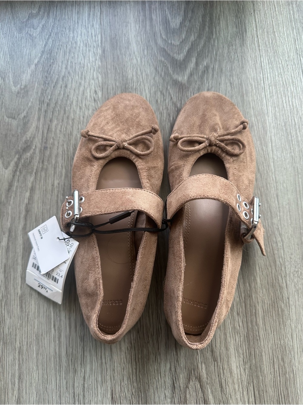 Bershka beige suede Mary Jane Flats with Buckle- NWT